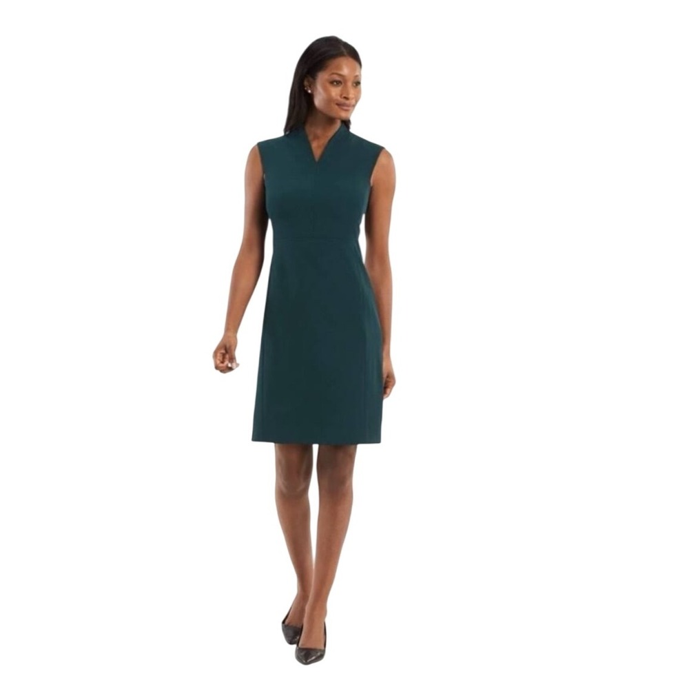 MM Lafleur Dark Teal V-Neck Sleeveless Sheath Dress